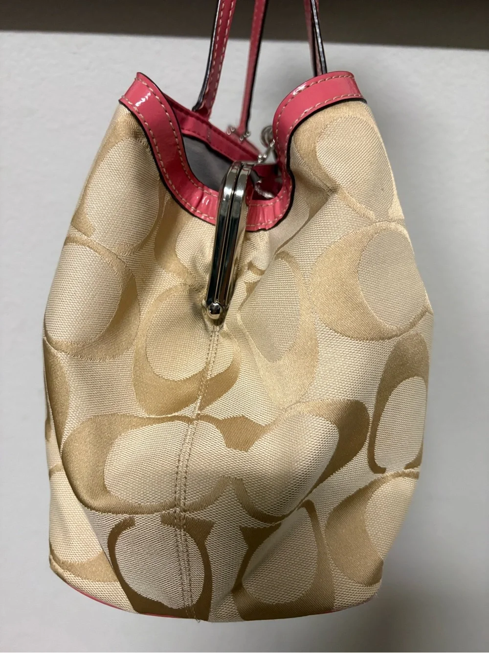 Coach Beige Signature Tote with Pink Trim - Picture 4 of 10